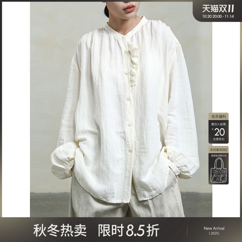 女性日记宽松通勤苎麻衬衫