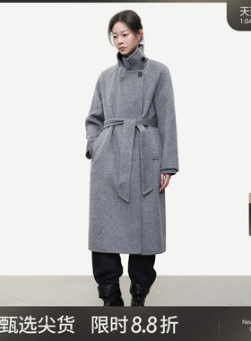 LADY’S DIARY 绵羊毛呢大衣女中长款秋季新款简约气质桑蚕丝外套