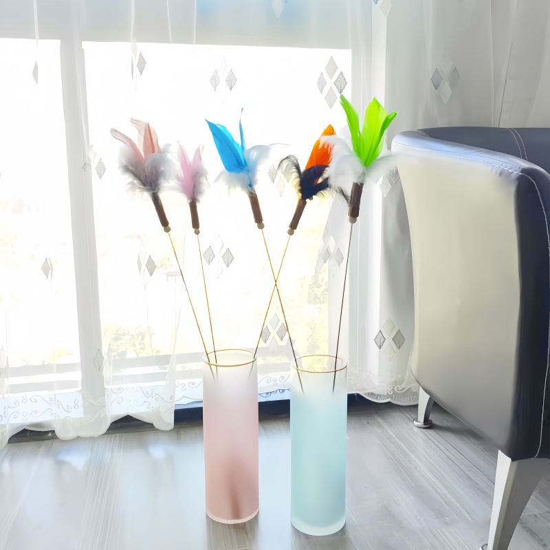 宠物用品猫玩具长杆拼色羽毛逗猫棒木天蓼互动铃铛逗猫玩具