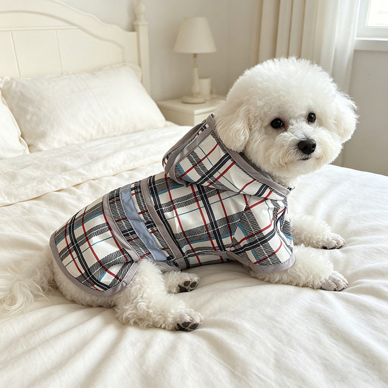 宠物衣服夏季反光格纹小狗雨衣比熊泰迪中大型犬雨披厂家批发