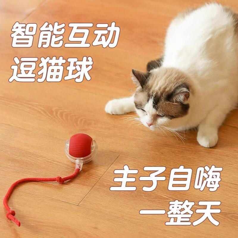 智能逗猫球带绳发光猫咪滚滚球硅胶耐咬玩具球猫自嗨解闷神器厂家