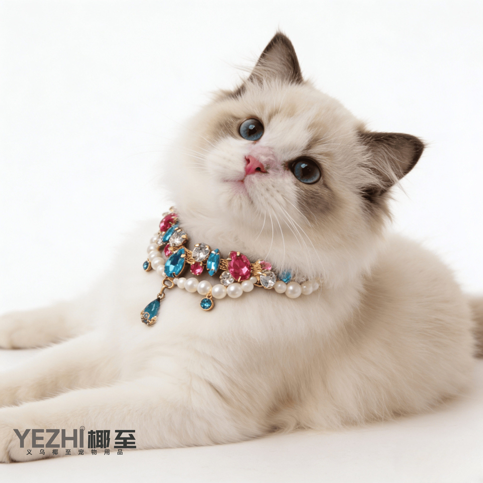 跨境水钻项链奢华宝石猫狗项圈华丽猫布偶比熊泰迪工厂宠物猫批发
