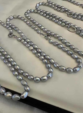 气质灰真多麻色巴洛克淡水珍珠项链高级感小众锁骨链气质颈链8-9