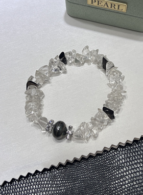 萤白天然白水晶海水大溪地巴洛克黑珍珠手串重工质感手链小众设计