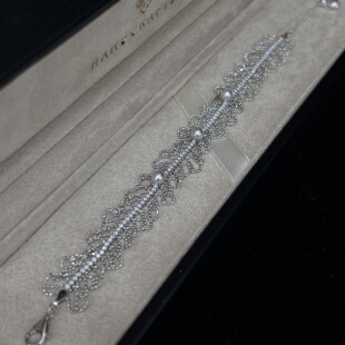 法式复古镂空蕾丝风珍珠手链925银4-5mm正圆海水akoya真多麻高级