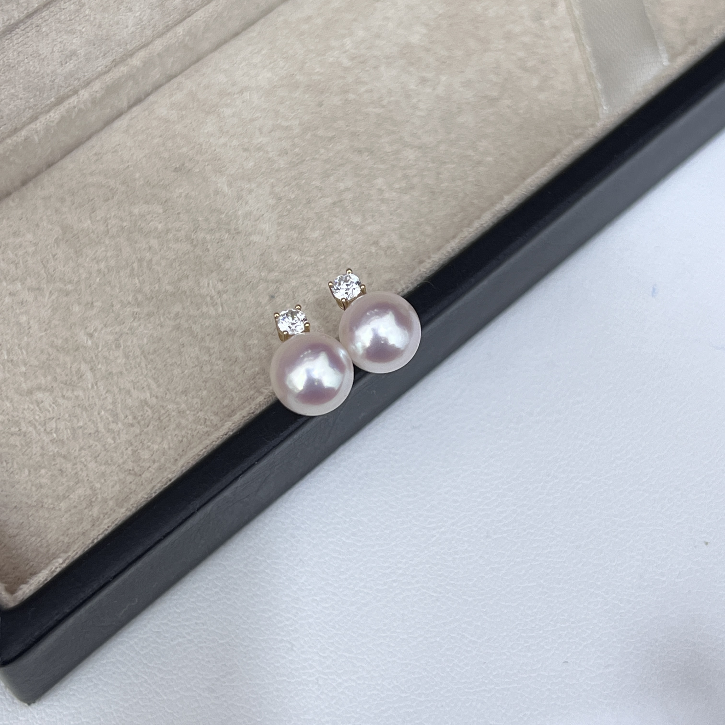 18k海水akoya珍珠经典戴妃款耳环高级简约百搭气质轻奢7-8mm正圆