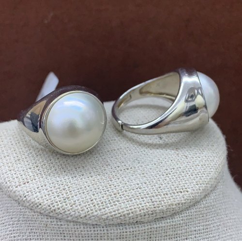 《至简》海水马贝珍珠戒指 纯银s925 可调节款 白色灰色