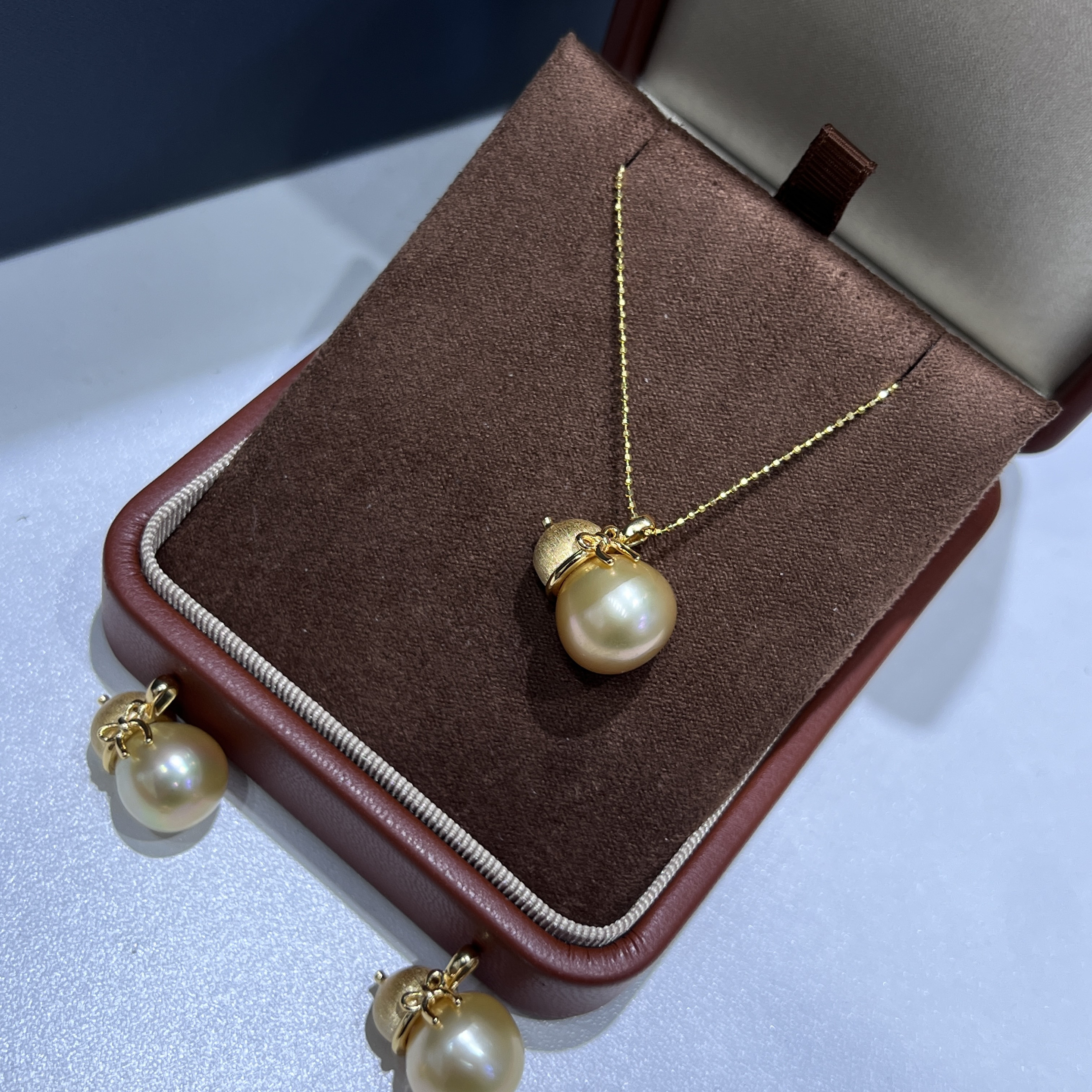 福禄葫芦海水南洋金珍珠S925银拉丝吊坠吊坠12-13mm近圆微瑕中金