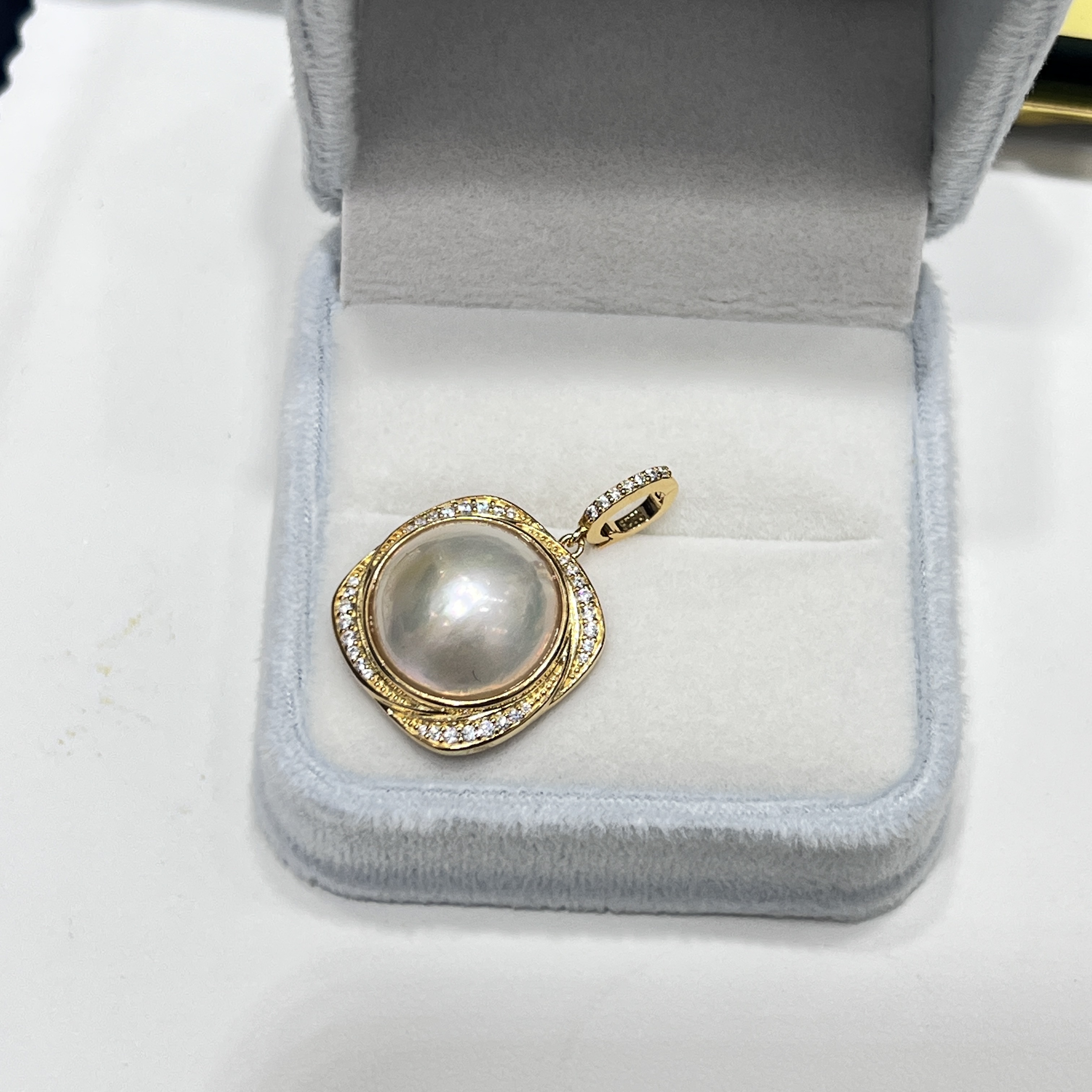 淑女的品格海水马贝珍珠S925厚银15-16mm基本无暇白色万能扣吊坠