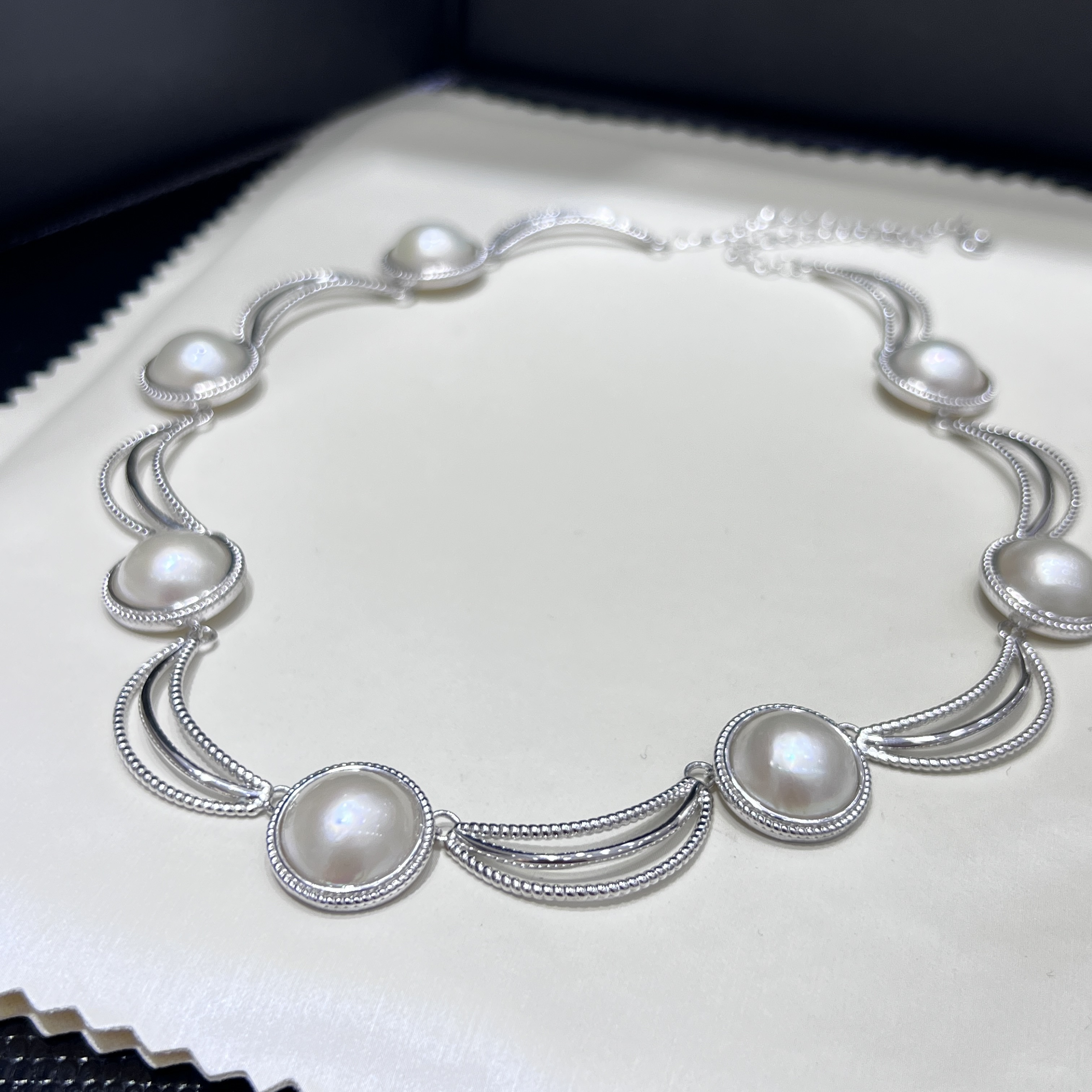 复古宫廷洛可可风海水马贝珍珠纯银项链12-13mm锁骨链重工设计款