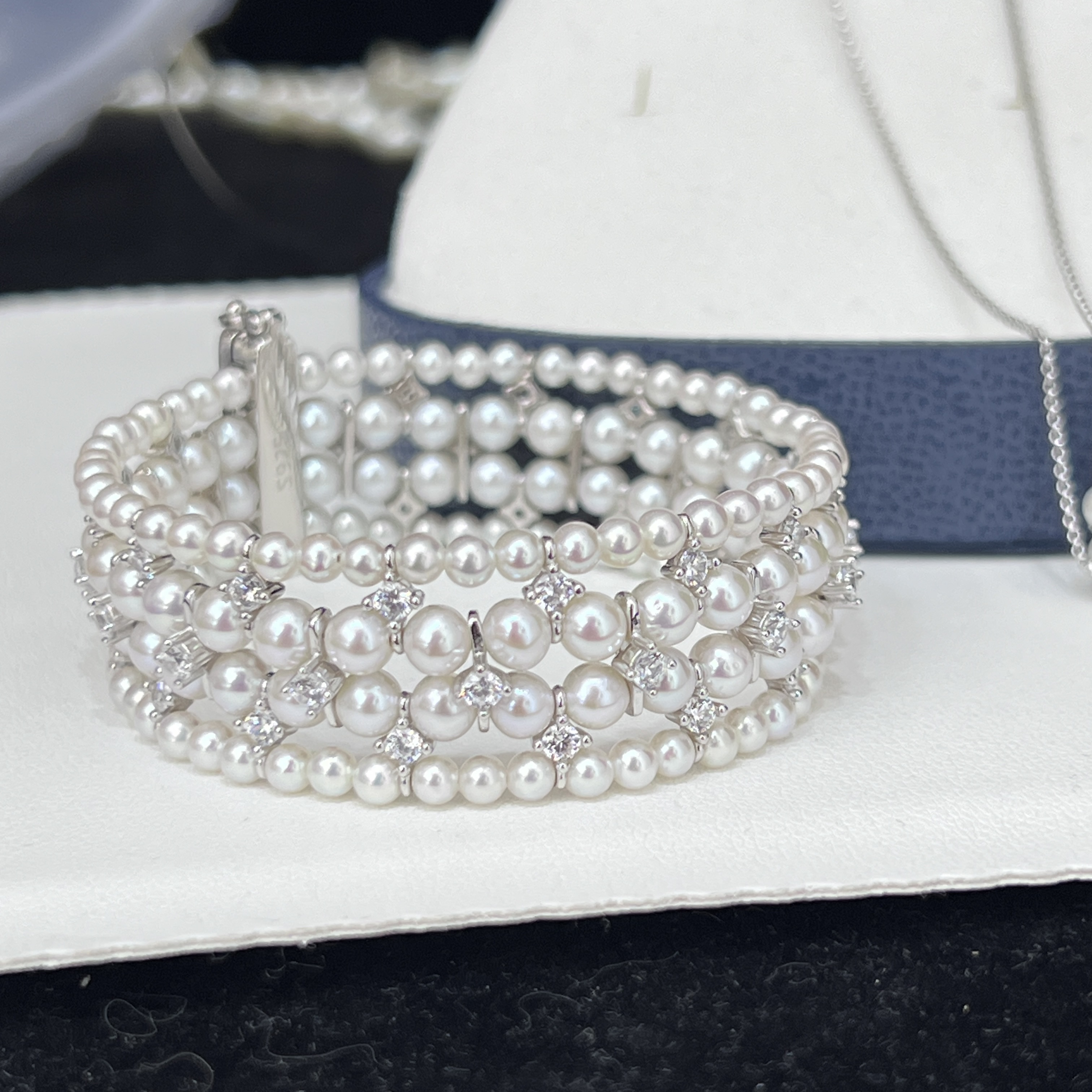 拜占庭风格淡水baby珍珠设计款重工S925银手链四排质感高级16.5cm