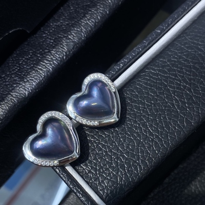 挚爱一生爱心海水马贝珍珠天空蓝色系S925银耳钉甜美可人节日好礼