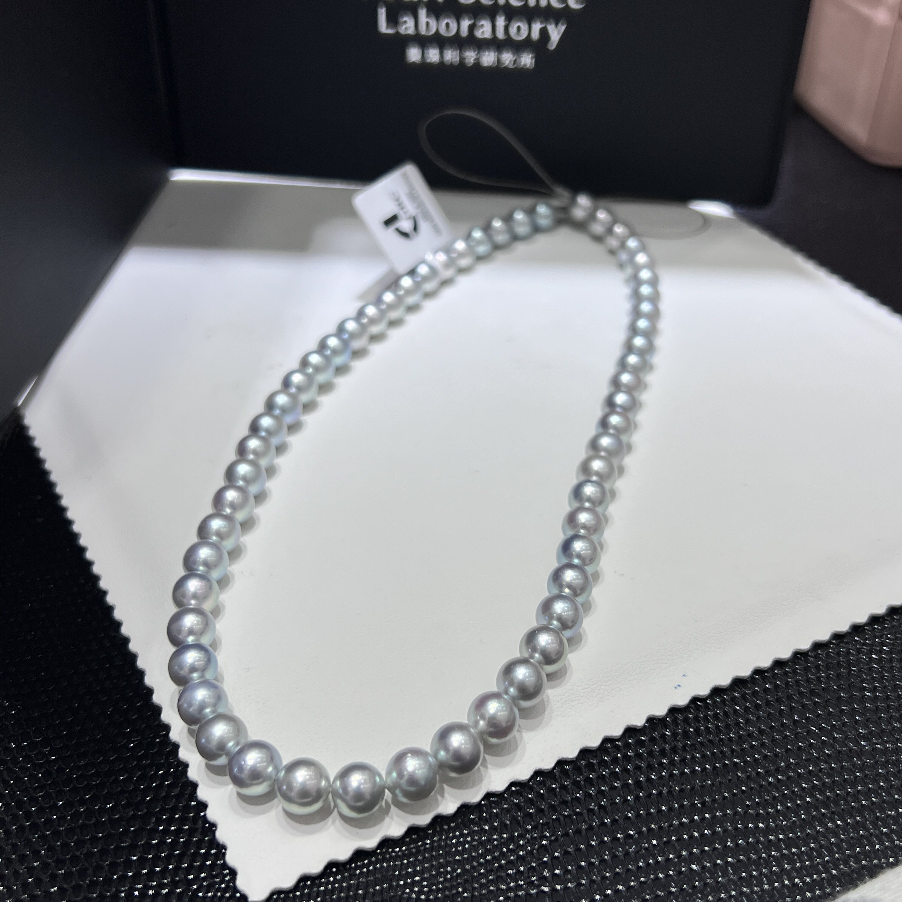 电光火石海水真多麻蓝akoya珍珠7-8mm正圆基本无暇GRC欧若拉项链