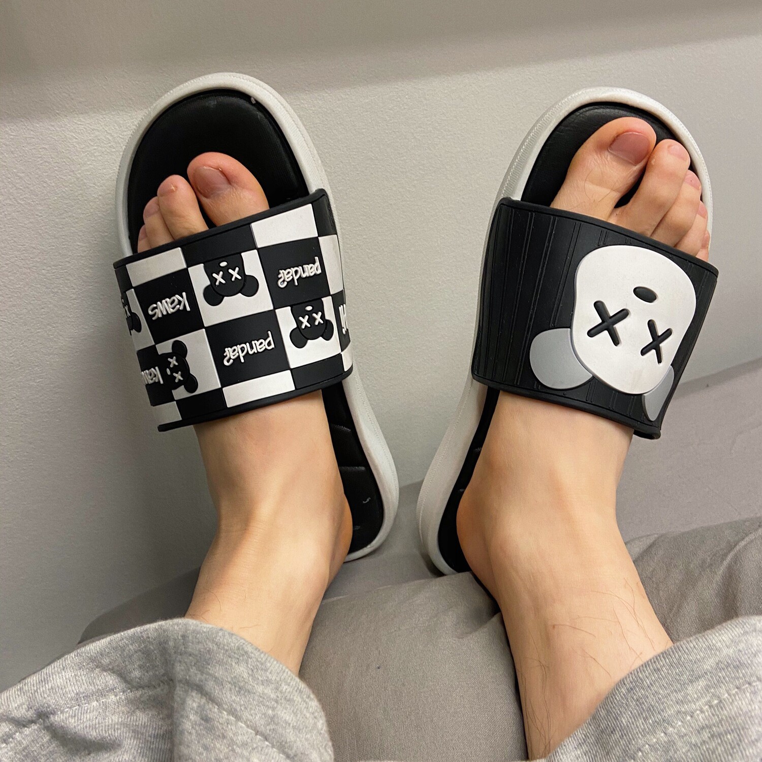 情侣款 厚底一字拖鞋 网红卡通图案 517-207图片
