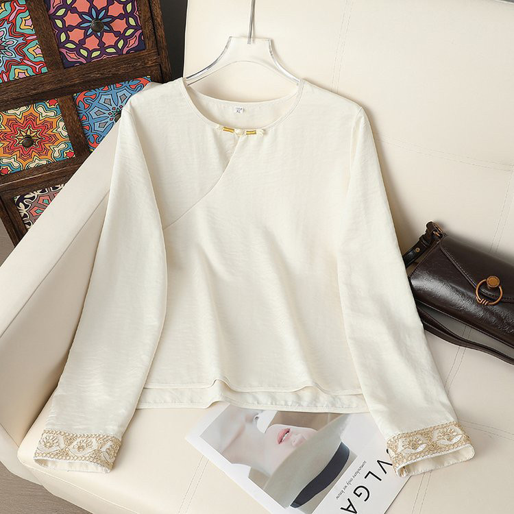 新中式国风盘扣圆领旗袍长袖衬衣秋季民族风改良汉服衬衫气质小衫