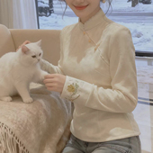 女长袖 盘扣刺绣上衣 国风秋冬新款 加绒衬衫 语蝶·加厚 新中式