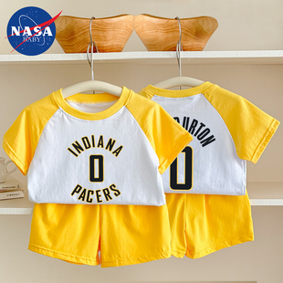 夏季婴儿分体套装运动短袖短裤球衣童装宝宝步行者队哈利伯顿球衣