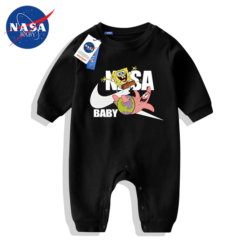 NASA海绵宝宝婴儿衣服秋季A类纯棉黑色宝宝连体衣0-3月冬天男女孩