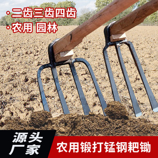 批发铁耙锄四齿锄头园艺扁尖农用宽窄耙子松土种植农具2齿3齿