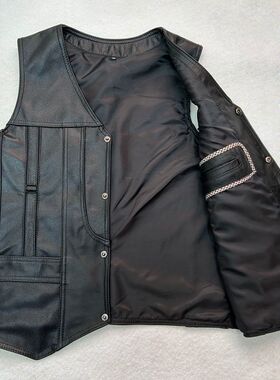 新款真皮马甲男春秋头层牛皮坎肩多口袋中老年休闲皮背心钓鱼马甲