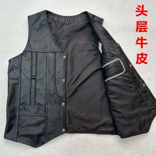 新款真皮马甲男春秋头层牛皮坎肩多口袋中老年休闲皮背心钓鱼马甲