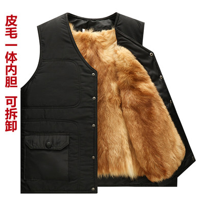 秋冬中老年皮毛一体纯羊毛马甲