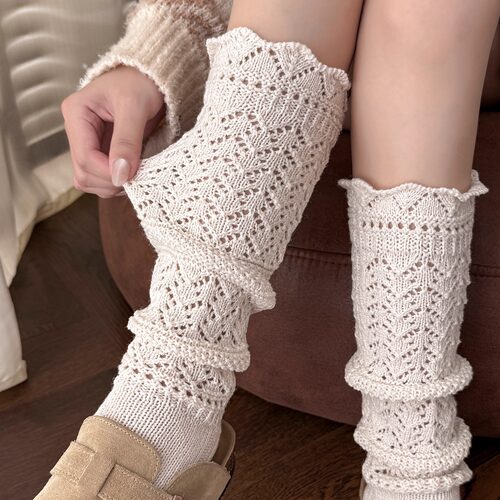 白色袜子女中筒袜纯棉春秋镂空