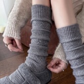 灰色小腿袜子女秋冬加厚针织堆堆袜长袜复古菱格纹配勃肯鞋 保暖袜