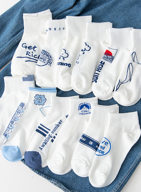 白色袜子男女ins潮流纯棉短袜春夏薄款克莱因蓝低帮男士运动浅口