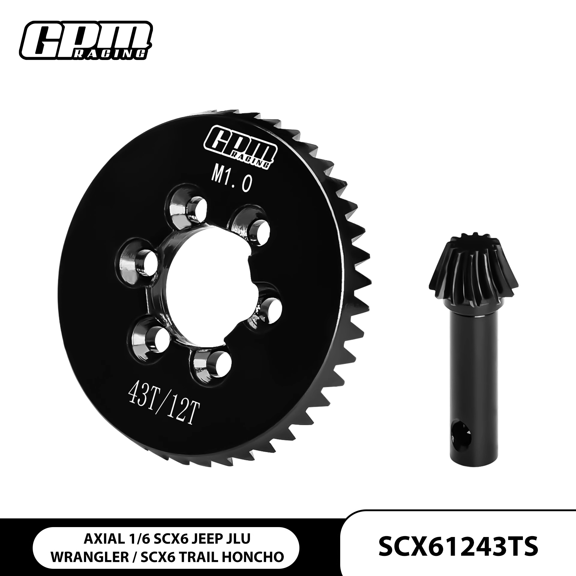 AXIAL 1/6 SCX6 铬钢前后桥差速伞齿12T/43T/M1.0套装（螺旋齿）