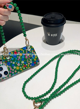 春天闪粉油画彩色花朵适用iphon16promax苹果17手机壳17ProMax新款15Pro绿色串珠13手拎链14pro斜挎背带挂绳