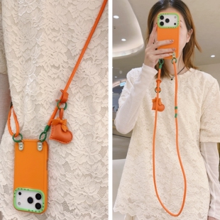 小众高级感橙色皮质挂绳适用iphone16promax苹果17手机壳新款13个性17promax硅胶14Pro斜挎可背15pro跨肩背带