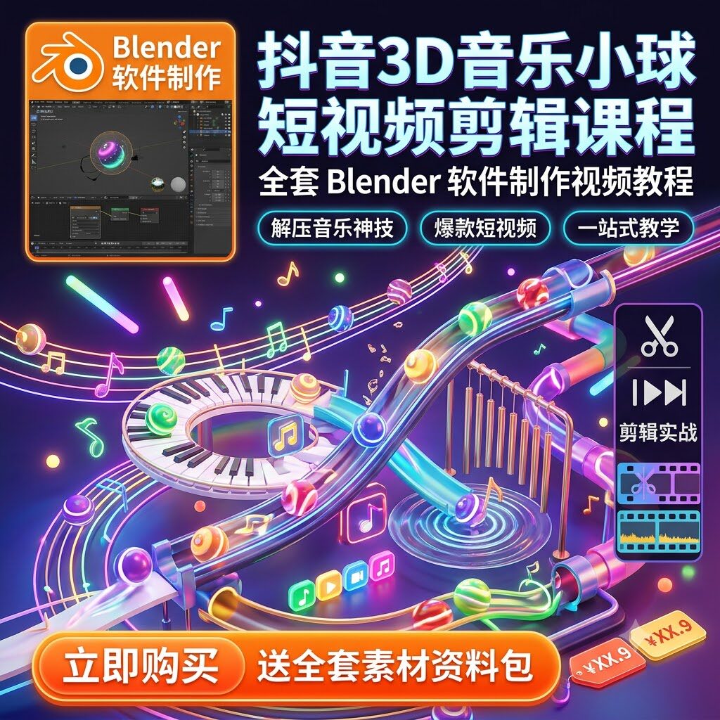 抖音3D音乐小球短视频剪辑课程短视频制作