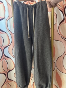 现货福利折扣韩国东大门knock秋冬纯色松紧腰抽绳束脚针织休闲裤