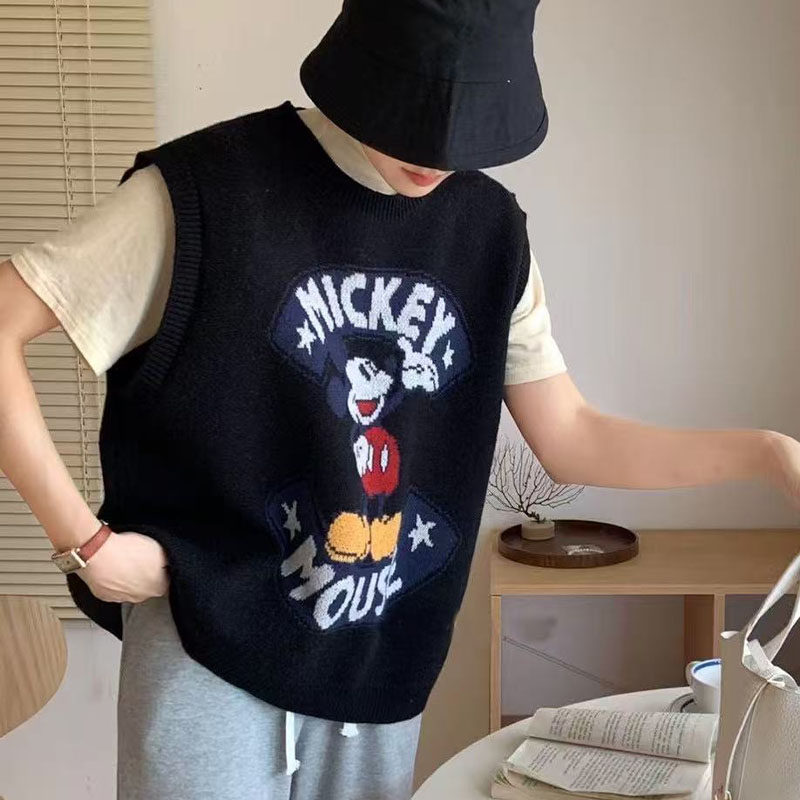 205秋冬新款韩版简约圆领卡通提花米老鼠无袖针织马甲叠穿背心女,女装/女士精品,马夹,淘宝优惠券,粉丝福利购,淘宝优惠卷
