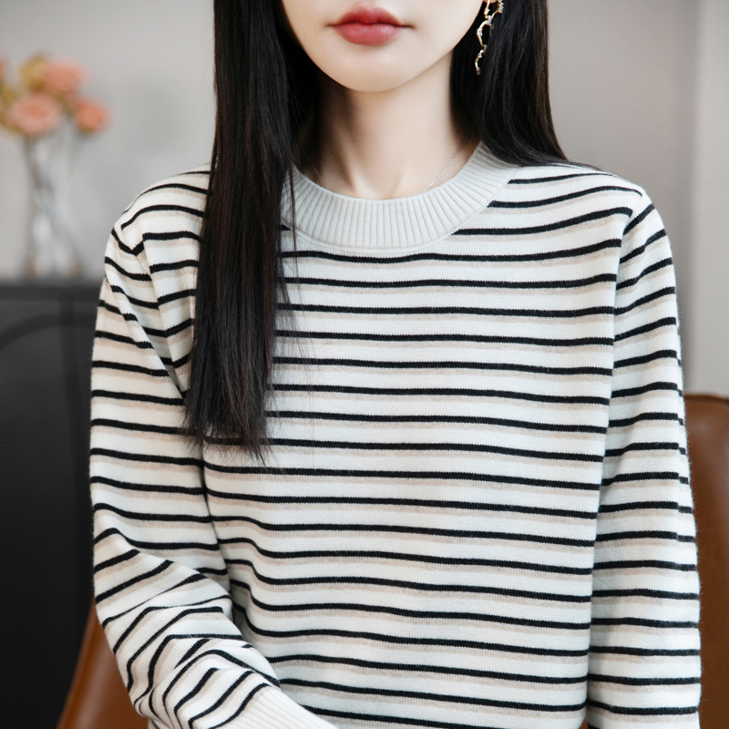 法式高端复古条纹纯棉针织衫