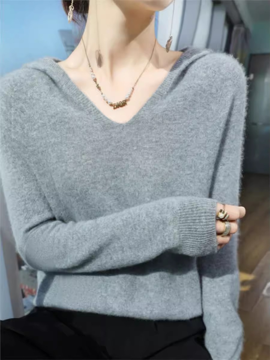 简约气质连帽针织衫女宽松洋气