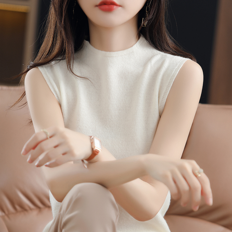 无袖雪菲羊半高领吊带通勤