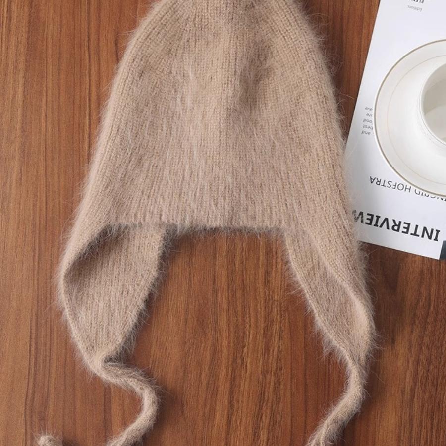 2024冬季羊绒帽子长毛线帽优雅保暖护耳潮羊毛包头帽针织羊毛帽子