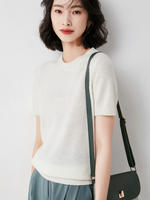 Spring and Autumn round-neck short-sleeved women's cashmere sweater, loose short base layer, half-sleeved knitted sweater, thin mid-sleeved cashmere sweater thumbnail 4