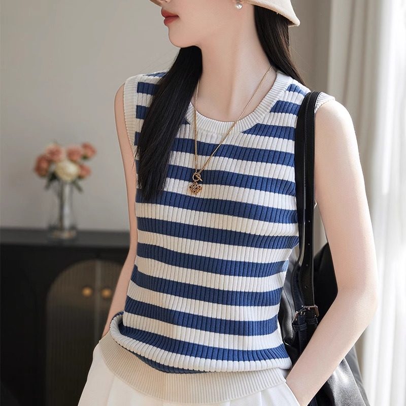 100纯棉线针织吊带背心女时尚条纹圆领修身显瘦百搭无袖上衣打底,女装/女士精品,背心吊带,淘宝优惠券,粉丝福利购,淘宝优惠卷