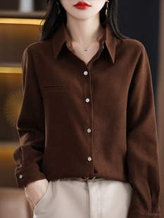 复古港风小众磨毛衬衫女长袖春秋冬新款宽松简约打底衬衣开衫上衣