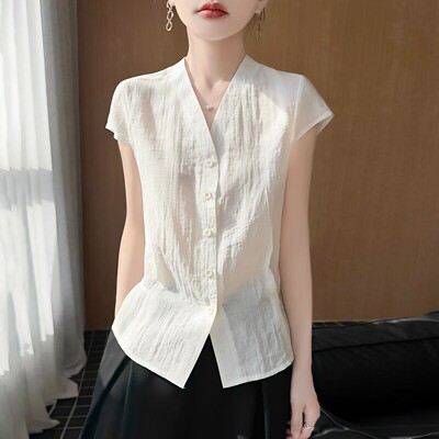 新款洋气显瘦V领单排扣背心上衣