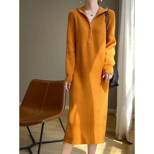 小黑裙高级感中长款过膝毛衣裙子