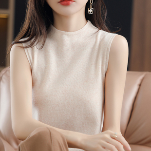 半高领无袖背心女显瘦内搭针织衫秋冬新款洋气吊带套头毛衣打底衫