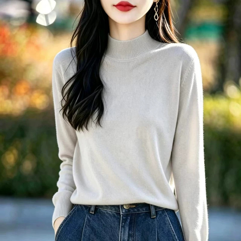 纯棉半高领打底衫女2026秋冬季纯色软糯长袖针织上衣修身内搭毛衣