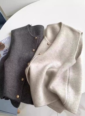 2025秋冬动感哥弟羊绒针织马甲女小香风叠穿外搭毛衣背心圆领坎肩