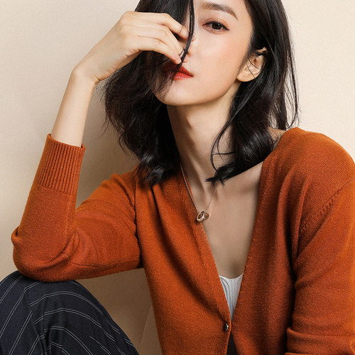 v领长袖短款外搭韩版针织开衫