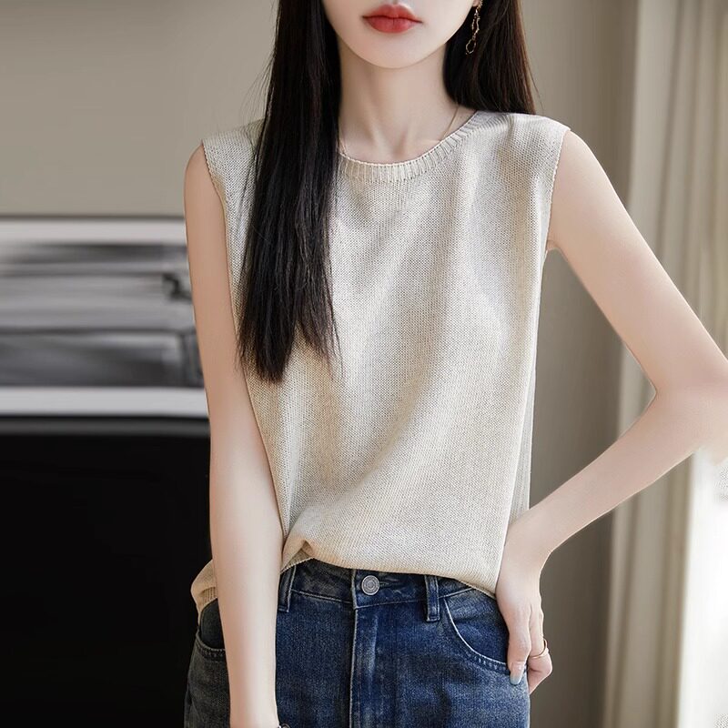 女士天丝亚麻吊带背心女夏外穿内搭2025新款宽松无袖针织打底上衣