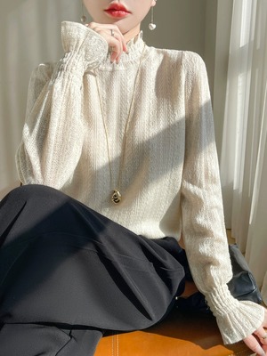 女士春秋装内搭半高领毛衣镂空